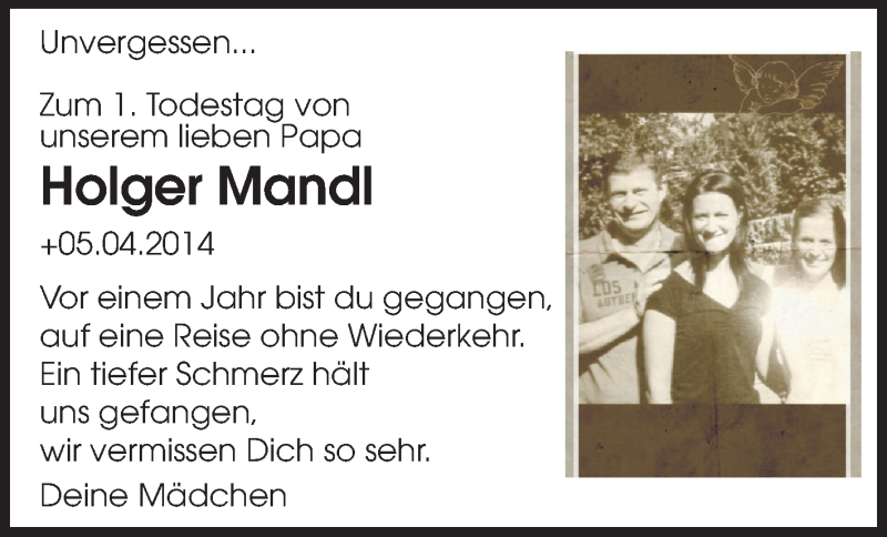  Traueranzeige für Holger Mandl vom 04.04.2015 aus Odenwälder Echo