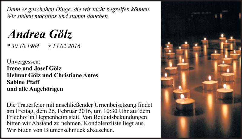  Traueranzeige für Andrea Gölz vom 22.02.2016 aus trauer.echo-online.de