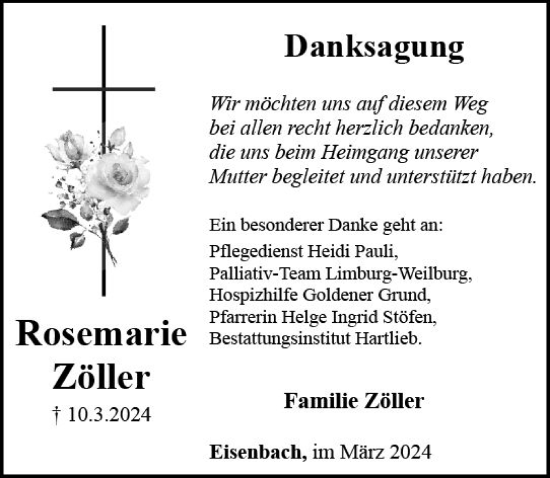 Traueranzeige von Rosemarie Zöller von Camberger Anzeiger