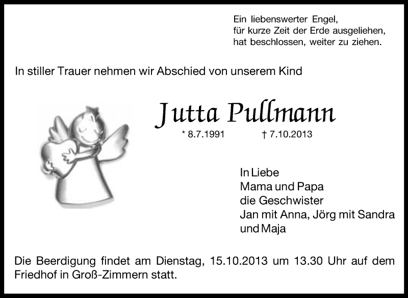  Traueranzeige für Jutta Pullmann vom 12.10.2013 aus Echo-Zeitungen (Gesamtausgabe)