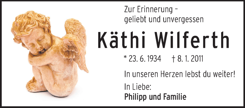  Traueranzeige für Käthi Wilferth vom 08.01.2014 aus Echo-Zeitungen (Gesamtausgabe)