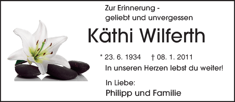  Traueranzeige für Käthi Wilferth vom 08.01.2016 aus trauer.echo-online.de