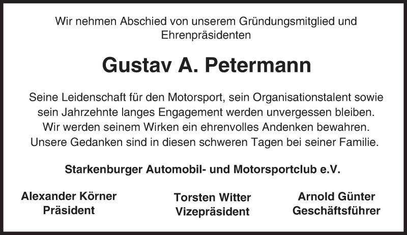  Traueranzeige für Gustav A. Petermann vom 05.11.2016 aus Trauerportal Echo Online