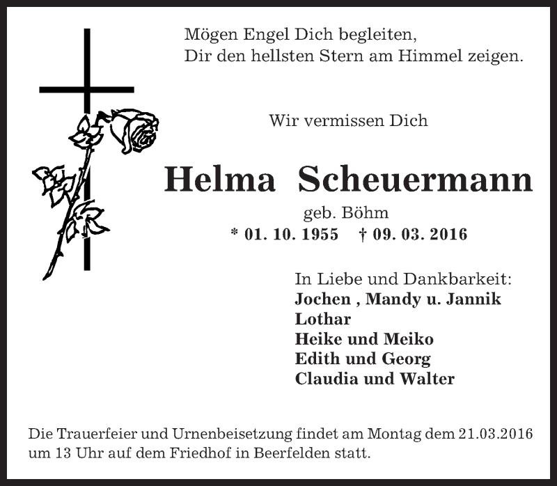  Traueranzeige für Helma Scheuermann vom 17.03.2016 aus trauer.echo-online.de