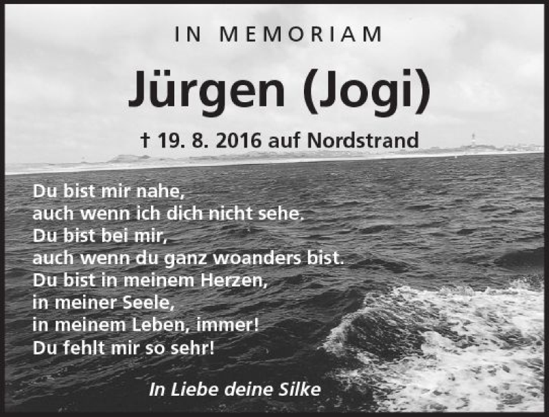  Traueranzeige für Jürgen  vom 19.08.2017 aus Trauerportal Rhein Main Presse