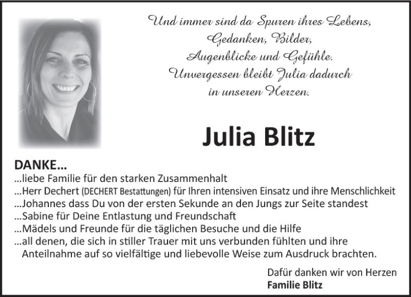  Traueranzeige für Julia Blitz vom 10.11.2018 aus vrm-trauer
