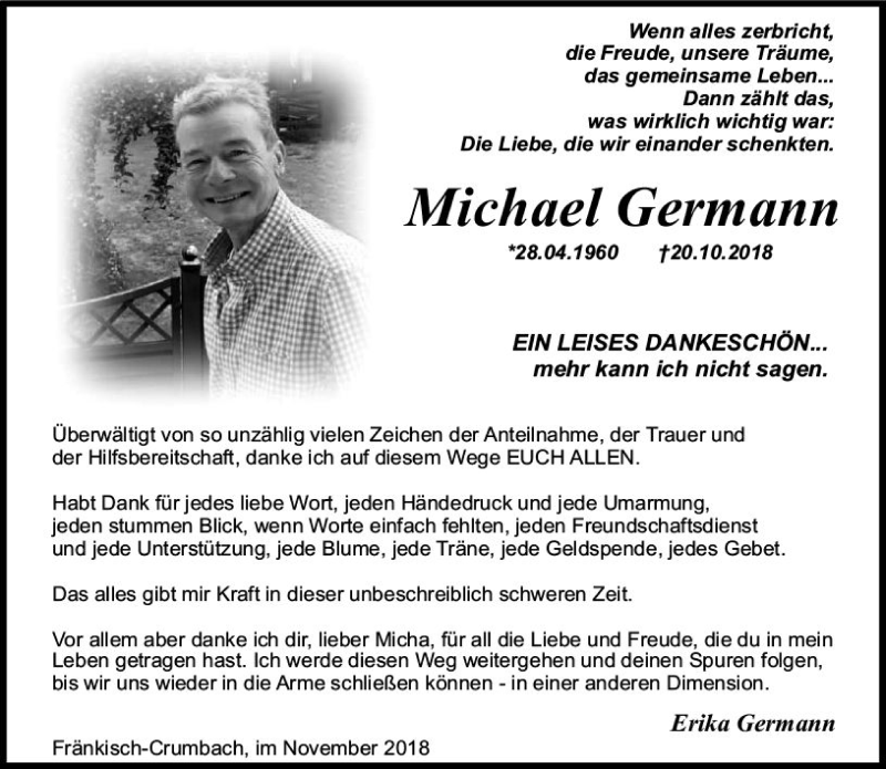  Traueranzeige für Michael Germann vom 17.11.2018 aus vrm-trauer