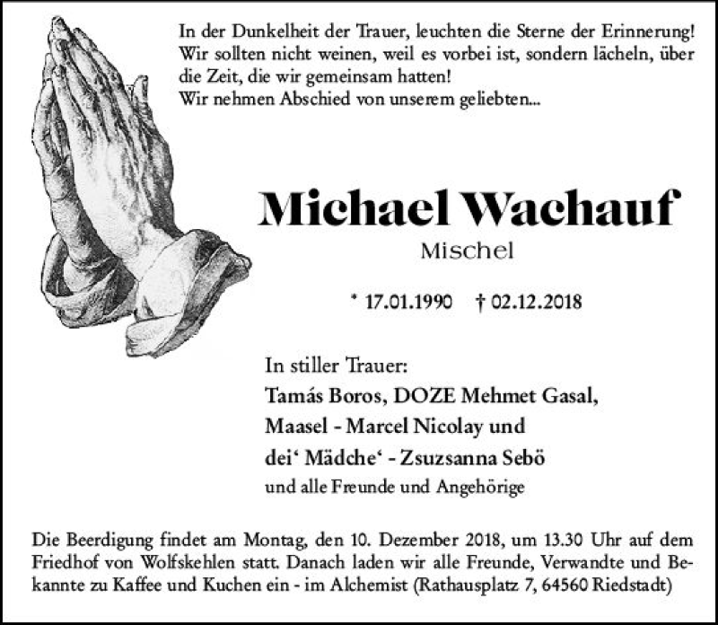  Traueranzeige für Michael Wachauf vom 07.12.2018 aus vrm-trauer