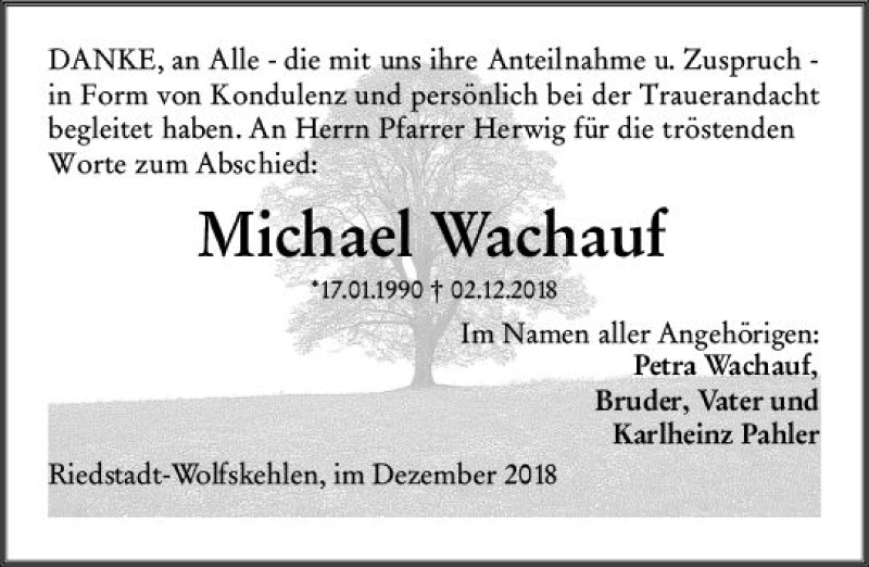  Traueranzeige für Michael Wachauf vom 17.12.2018 aus vrm-trauer