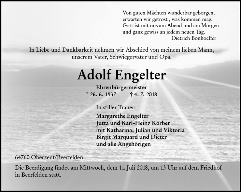  Traueranzeige für Adolf Engelter vom 09.07.2018 aus vrm-trauer