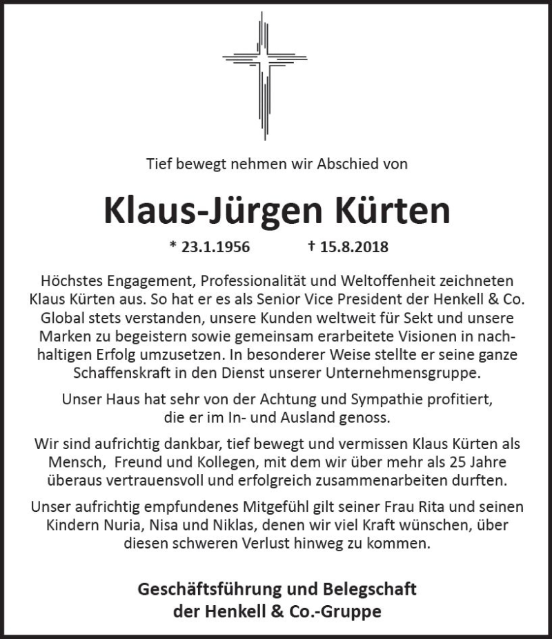  Traueranzeige für Klaus-Jürgen Kürten vom 18.08.2018 aus vrm-trauer