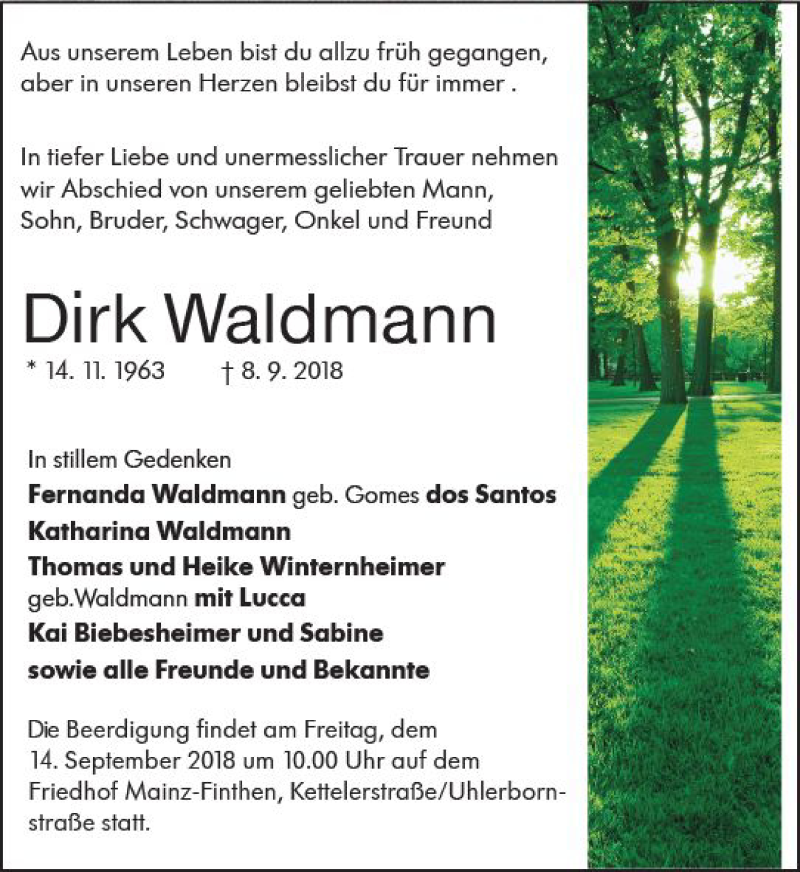  Traueranzeige für Dirk Waldmann vom 12.09.2018 aus vrm-trauer