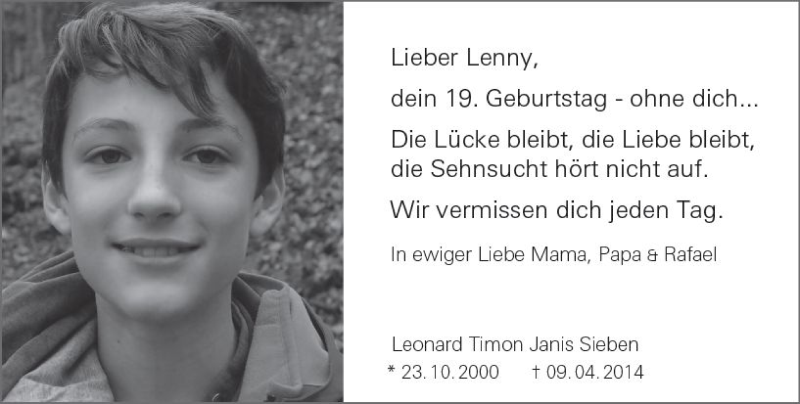  Traueranzeige für Leonard Timon Janis Sieben vom 23.10.2019 aus vrm-trauer
