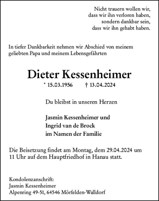 Traueranzeige von Dieter Kessenheimer von Groß-Gerauer Echo
