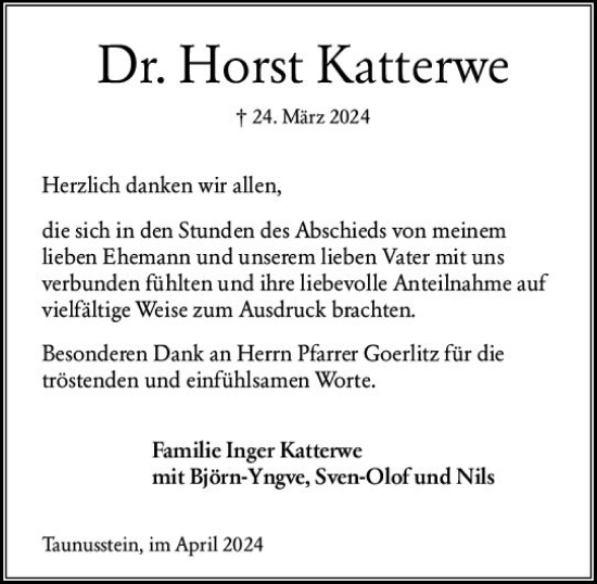 Traueranzeige von Horst Katterwe von Wiesbadener Kurier