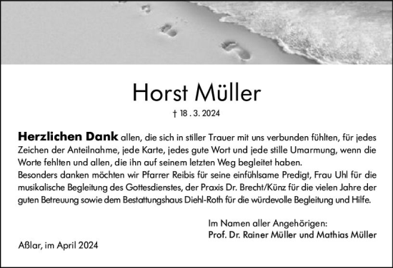 Traueranzeige von Horst Müller von Wetzlarer Neue Zeitung