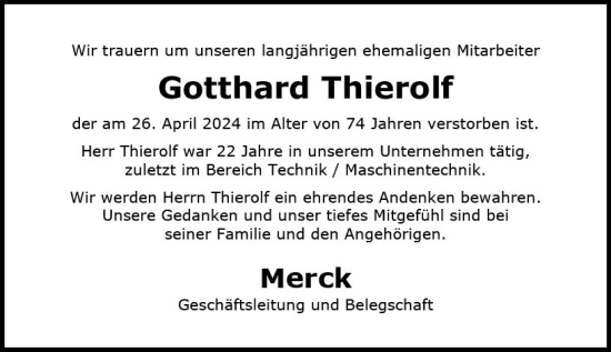Traueranzeige von Gotthard Thierolf von Darmstädter Echo